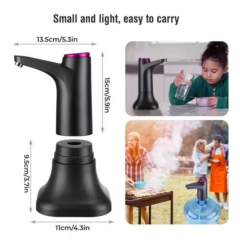 USB Rechargeable Water Dispenser with Detachable Base for 5 Gallon Bottles - Portable Dispenser with 1200mAh Battery - Smart and
